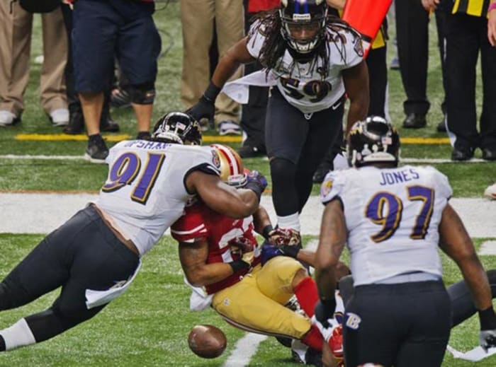 Ravens linebacker Courtney Upshaw in Super Bowl XLVII